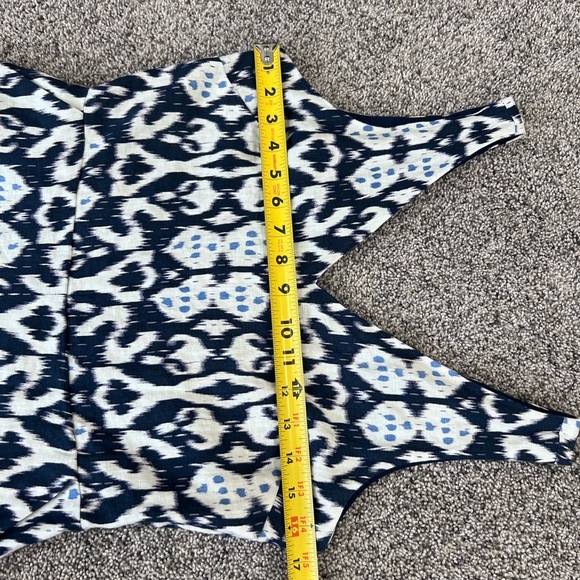 Gap 100% Linen Fit & Flare Ikat Print Sleeveless Blue White Mini Dress Size US 6 - Picture 7 of 11
